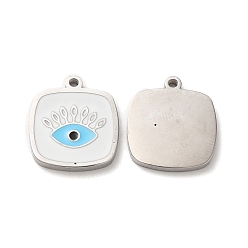Stainless Steel Color 304 Stainless Steel Enamel Pendants, Rectangle with Evil Eye Charm, Stainless Steel Color, 17x15x2mm, Hole: 1.5mm