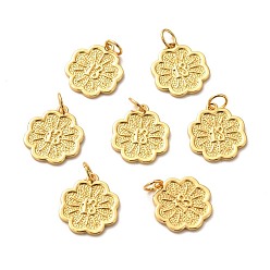 Real 18K Gold Plated Brass Pendants, Long-Lasting Plated, Flower with Number 13, Real 18K Gold Plated, 16x14x1mm, Hole: 4mm