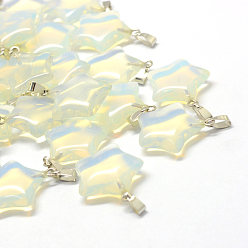 Opalite Star Opalite Pendants, with Platinum Tone Brass Findings, 22~23x20~24x5~7mm, Hole: 2x7mm