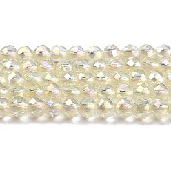 Light Goldenrod Yellow Electroplate Transparent Glass Beads Strands, Rainbow Plated, Faceted Round, Light Goldenrod Yellow, 3x2.5mm, Hole: 0.7mm, about 149pcs/strand, 14.57''(37cm)