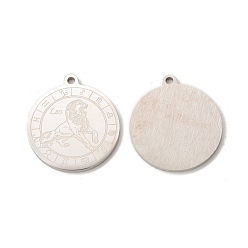 Leo 304 Stainless Steel Pendants, Flat Round with Constellations Charm, Stainless Steel Color, Leo, 28x25x1.5mm, Hole: 2mm