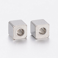 Stainless Steel Color 304 Stainless Steel Beads, Cube, Stainless Steel Color, 5x5x5mm, Hole: 3mm