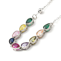 Platinum Colourful Cubic Zirconia Teardrop Pendant Necklace, Brass Jewelry for Women, Platinum, 19.53 inch(49.6cm)