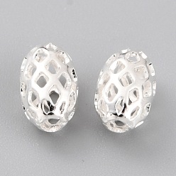 925 Sterling Silver Plated Brass Beads, Long-Lasting Plated, Hollow Out, Rice, 925 Sterling Silver Plated, 8x4.5mm, Hole: 1.4mm