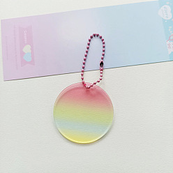 Champagne Yellow Gradient Color Transparent Acrylic Keychain Blanks, with Random Color Ball Chains, Flat Round, Champagne Yellow
