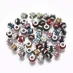 Stainless Steel Color 201 Stainless Steel Rhinestone Beads, Column, Mixed Color, Stainless Steel Color, 5x4mm, Hole: 1.8mm