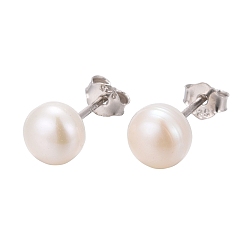 Ivoire Boucles d'oreille boule de perle, avec broche en argent sterling plaqué rhodium, avec cachet 925, platine, blanc crème, 6mm