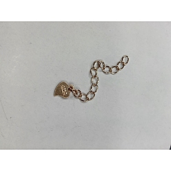 Real Rose Gold Plated 925 Sterling Silver Extender Chains, with Heart Charms, Real Rose Gold Plated, 39~41mm, Heart: 7x5x0.5mm