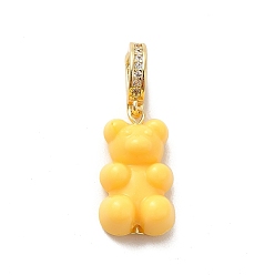 Oro Aretes de aro colgantes de oso de plástico con circonita cúbica transparente, joyas de latón dorado para mujer, oro, 32 mm, pin: 1 mm