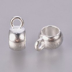Silver Tibetan Style Tube Bails, Loop Bails, Bail Beads, Rondelle, Lead Free and Cadmium Free, Silver Color Plated, 10.5x7.5x5mm, Hole: 2mm