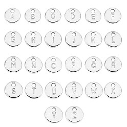 Silver 26Pcs Alloy Pendants, Flat Round with Letter A~Z, Silver, 10mm