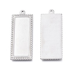 Stainless Steel Color 304 Stainless Steel Pendant Cabochon Settings, Plain Edge Bezel Cups, Rectangle, Stainless Steel Color, Tray: 30x10mm, 38.5x15x1.8mm, Hole: 1.6mm