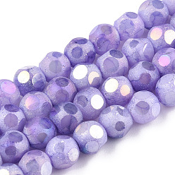 Medium Purple Opaque Frosted Glass Beads Strands, AB Color Plated, Faceted, Round, Medium Purple, 6.5x6mm, Hole: 1.5mm, about 70pcs/strand, 16.38 inch(41.6cm)