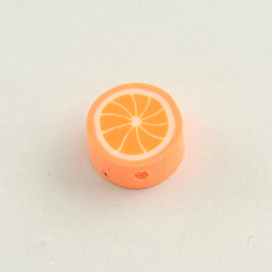 Naranja Bolas hechas a mano de arcilla polimérica naranja, naranja, 10x4.5 mm, agujero: 1~2 mm