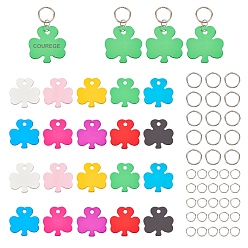 Mixed Color SUNNYCLUE DIY Keychain Making Kit, Including Aluminum Pendants, Stamping Blank Tag, Clover, Iron Split Key Rings, Iron Open Jump Rings, Mixed Color, Pendants: 32.5x32.5x1mm, Hole: 4mm, 20pcs/set