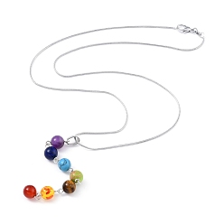 Mixed Stone Chakra Jewelry, 304 Stainless Steel Pendant Necklaces, with Gemstone Pendants, 16.6 inch(42.4cm)