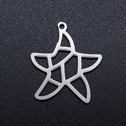 Stainless Steel Color 201 Stainless Steel Hollow Pendants, Starfish/Sea Stars, Stainless Steel Color, 15.5x13x1mm, Hole: 1.5mm