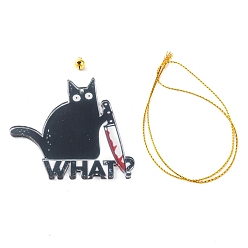 Слово Акриловый кулон в форме рождественской кошки, с нейлоновой веревкой и железным звонком, подвесное украшение для автомобильного зеркала заднего вида, слово, 73x77.5x4 мм, отверстие : 2.5 мм