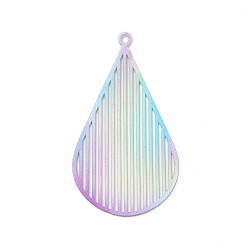 Colorful Spray Painted 430 Stainless Steel Pendants, Teardrop Charm, Colorful, 44x23.5x0.5mm, Hole: 1.8mm