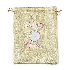 Luna Bolsas rectangulares de poliéster con cordón de nailon., bolsas con cordón, para envolver regalos, oro, luna, 177~182x127~135x1 mm