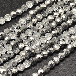 Plaqué Argent Brins de perles de verre électrolytiques à facettes (# facettes) rondes à moitié plaquées, Plaqué Argent, 32mm, Trou: 4mm, Environ 1 pcs/chapelet, 100 pouce