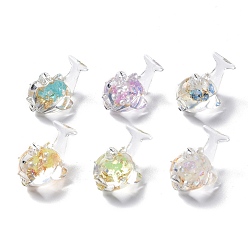 Mixed Color Luminous Transparent Resin Pendants, Dolphin Charms with Gold Foil, Glow in Dark, Mixed Color, 19x28x17mm, Hole: 2mm