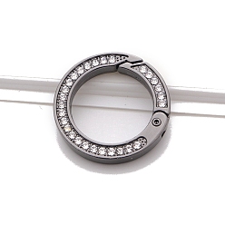 Черный Цвет Металла Пружинные кольца из цинкового сплава, с кристально горный хрусталь, Кольца, металлический черный , 35x5 мм