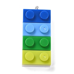 Coloré  Pendentifs de résine, avec boucle en fer platine, briques de jouets, colorées, 36x15.5x8mm, Trou: 2.6mm