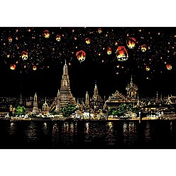 Building Scratch Rainbow Painting Art Paper, DIY Night View of the City Scratchboard, with Paper Card and Sticks, Building Pattern, 40.5x28.5cm, 2pcs/set
