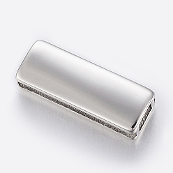 Stainless Steel Color 304 Stainless Steel Slide Charms, Rectangle, Stainless Steel Color, 20x7.5x4.5mm, Hole: 3x4mm