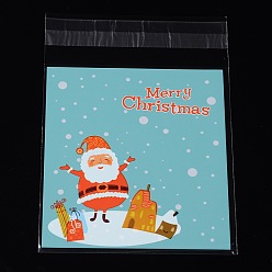 Turquoise Rectangle OPP Cellophane Bags for Christmas, with Santa Claus Pattern, Turquoise, 14x9.9cm, Unilateral Thickness: 0.035mm, Inner Measure: 11x9.9cm, about 95~100pcs/bag
