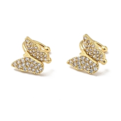 Golden Clear Cubic Zirconia Butterfly Cuff Earrings, Brass Jewelry for Non-pierced Ears, Cadmium Free & Lead Free, Golden, 10x12x13mm