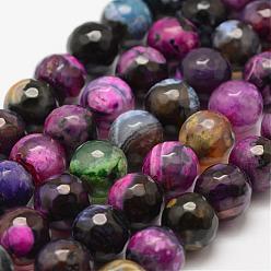 Colorful Faceted Natural Fire Crackle Agate Beads Strands, Round, Dyed & Heated, Colorful, 10mm, Hole: 1.5mm, about 38pcs/strand, 14 inch(35.6cm)