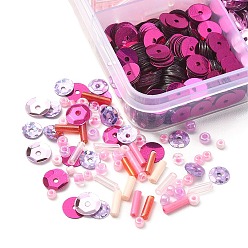 Pink Kit de recherche de fabrication de bijoux en perles de bricolage, y compris les perles de rocaille rondes et tubulaires en verre, disque billes de paillette en matière plastique, rose