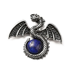 Lapis Lazuli Natural Lapis Lazuli Dyed Big Pendants, Dragon Charms, with Rack Plating Antique Silver Tone Alloy Findings, Cadmium Free & Lead Free, 49x56x12mm, Hole: 6~6.5mm