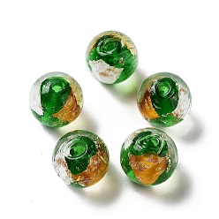 Vert Mer Moyen Handmade lampwork perle, une feuille d'or, ronde, vert de mer moyen, 11.5~12x11~11.5mm, Trou: 1.8~2mm
