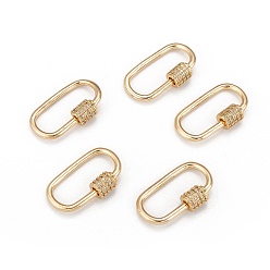 Golden Brass Micro Pave Clear Cubic Zirconia Screw Carabiner Lock Charms, for Necklaces Making, Oval, Golden, 24.5~26x15.5x1.5mm, Screw: 6.5x6mm
