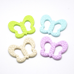Mixed Color Food Grade Eco-Friendly Silicone Big Pendants, Chewing Pendants For Teethers, DIY Nursing Necklaces Making, Butterfly, Mixed Color, 80x64x9mm, Hole: 14x39mm