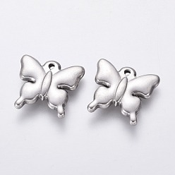 Stainless Steel Color 201 Stainless Steel Pendants, Butterfly Charms, Stainless Steel Color, 15x16x3mm, Hole: 1mm