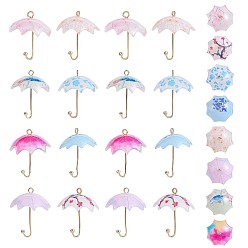 Mixed Color 16Pcs Acrylic Umbrella Charms Pendants Acrylic Dangle Charm with Brass Loops for Jewelry Necklace Earring Making Handmade, Mixed Color, 23.5x19mm, Hole: 2mm
