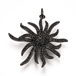 Bronze Micro cuivres ouvrent pendentifs zircone cubique, avec des anneaux de saut, fleur, noir, gris anthracite, 32x30x6mm, Trou: 2.5mm
