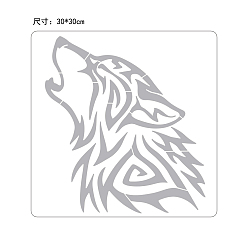 Loup Modèles de pochoirs de peinture de dessin en plastique pour animaux de compagnie, carrée, blanc, motif de loup, 30x30 cm