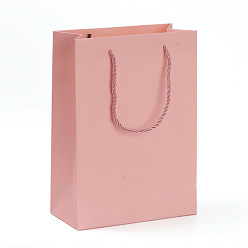 Pink Bolsas de papel kraft, bolsas de regalo, bolsas de compra, bolsas de boda, rectángulo con asas, rosa, 28x20x10 cm