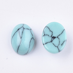 Turquoise Moyen Cabochons turquoises synthétiques, ovale, turquoise moyen, 8x6x3mm
