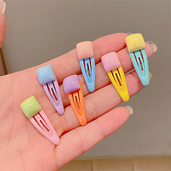 Square Plastic & Iron Snap Hair Clips, Macaron Color Hair Accessories for Girls, Square Pattern, 30mm, 6pcs/set