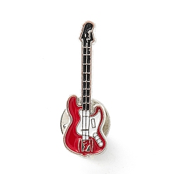 Roja Pin de esmalte de guitarra, broche de aleación de instrumento musical para ropa de mochila, Platino, rojo, 29.5x10x1.5 mm, pin: 1.2 mm