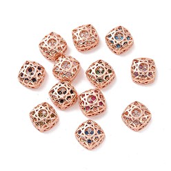 Mixed Color Eco-friendly Brass Cubic Zirconia Multi-Strand Links, Cadmium Free & Lead Free, Square, Rose Gold, Mixed Color, 10x10x5.7mm, Hole: 1.2mm