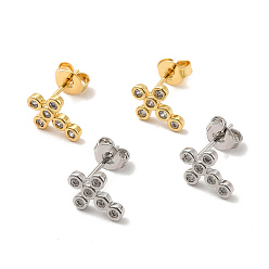 Mixed Color Rack Plating Brass Micro Pave Clear Cubic Zirconia Cross Stud Earrings, Long-Lasting Plated, Lead Free & Cadmium Free, Mixed Color, 10x7.5mm, Pin: 0.7mm