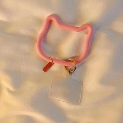 Perlas de Color Rosa Cordón de silicona para teléfono con forma de gato, correa de cordón para la muñeca de la mano del teléfono celular, rosa perla, 9 cm