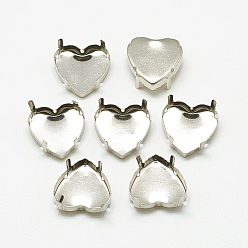 Stainless Steel Color 201 Stainless Steel Sew on Prong Settings, Claw Settings for Pointed Back Rhinestone, Heart, Stainless Steel Color, Fit for 12x12mm Heart, 11.5x11.5x6mm, Hole: 1mm